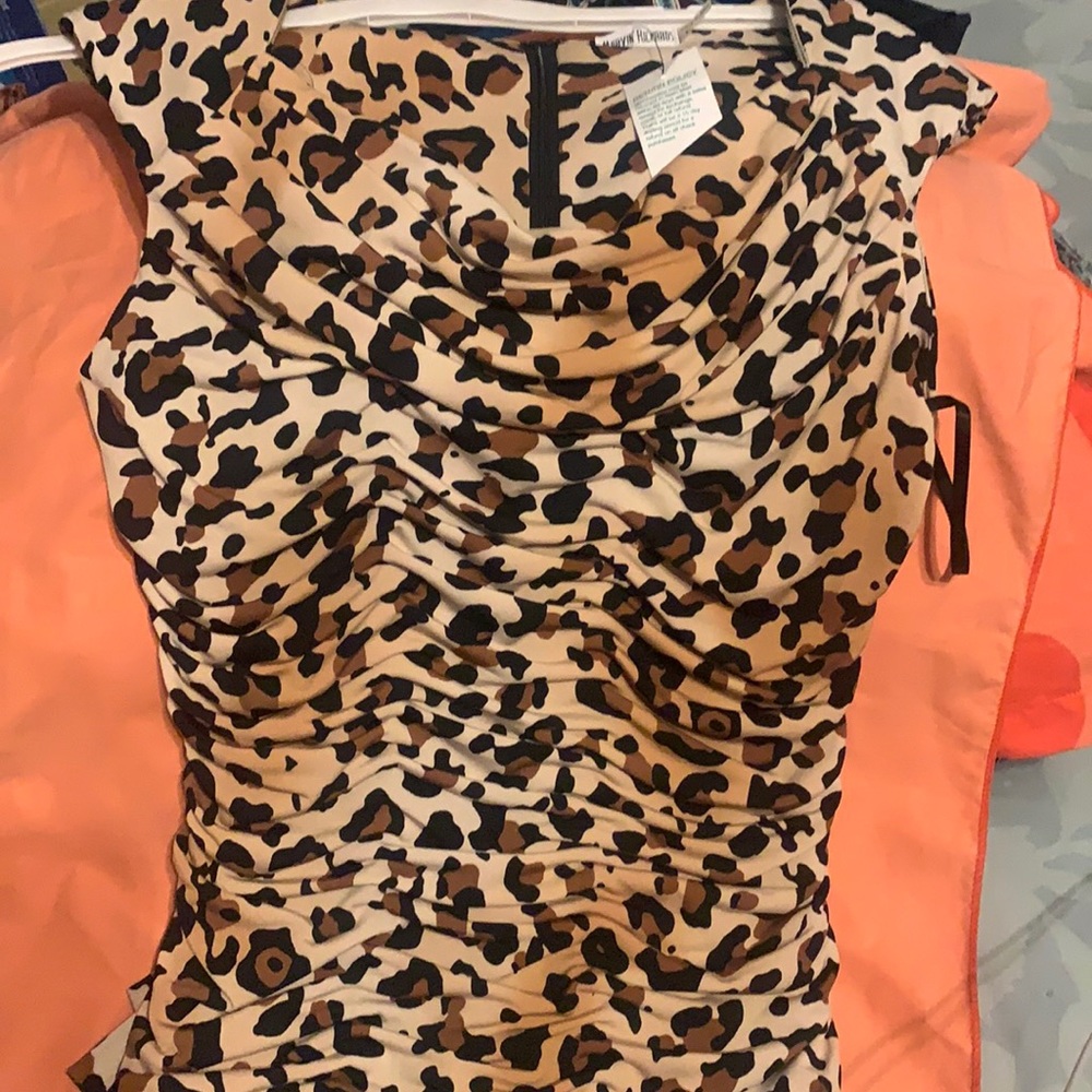 New Leopard Print Ruched Fitted Dress Size 8